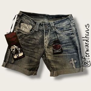 Cowgirl Tuff Crosses Shimmer Shorts Size 27